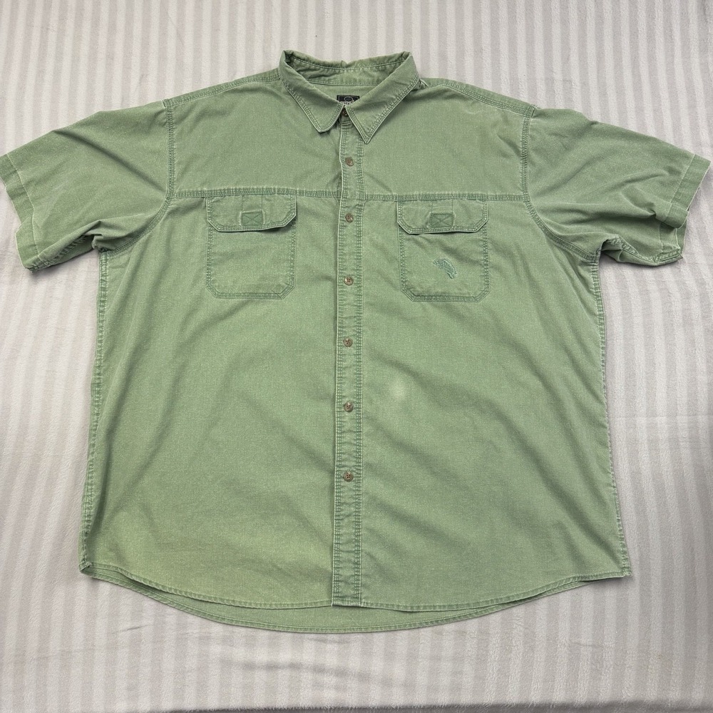 Red Head Brand Men Green Short Sleeve Button Down Solid Shirt Size 3XL Spot Frnt